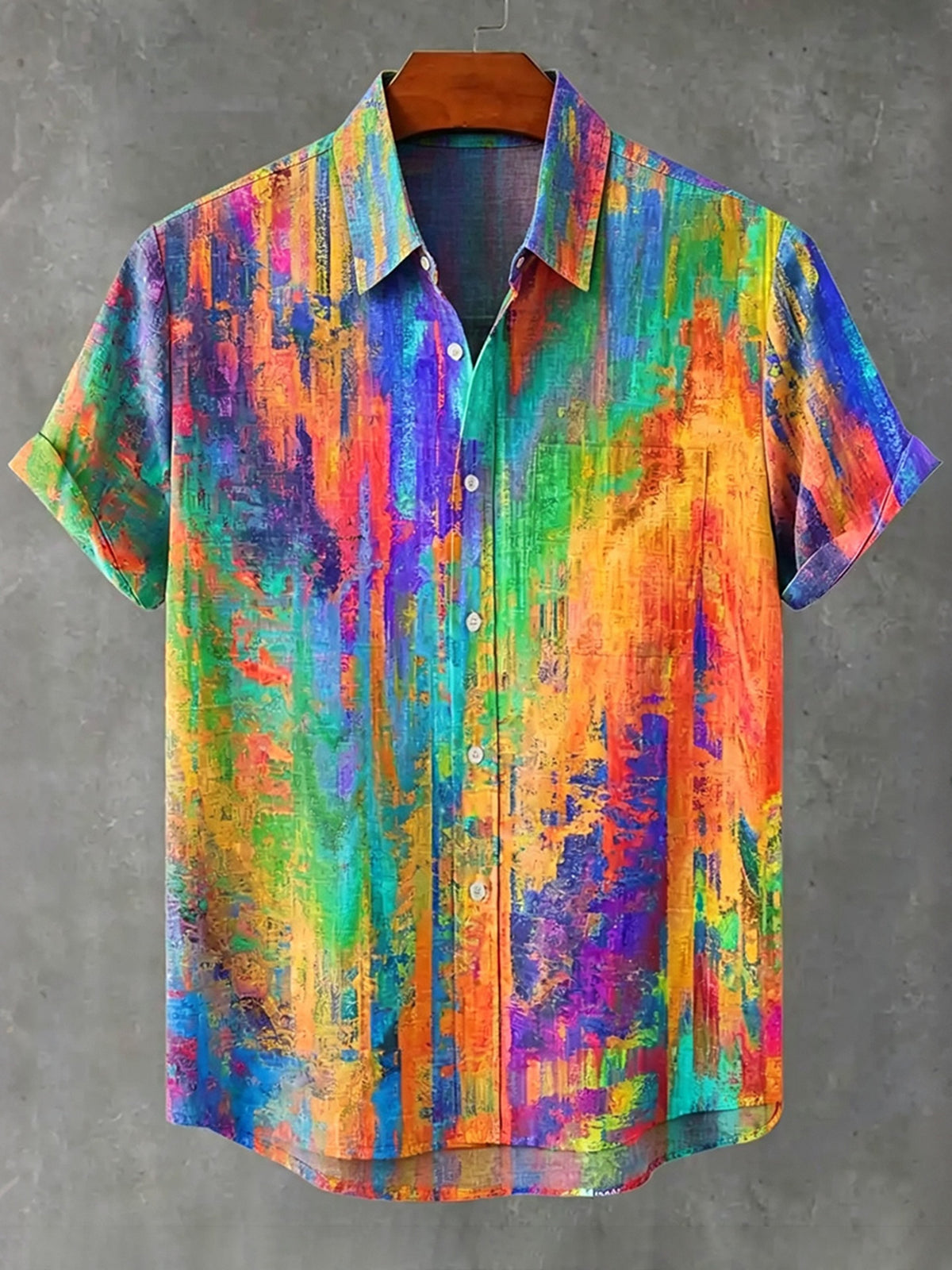 Men's Vintage Rainbow Mottled Art Casual Linen Shirt