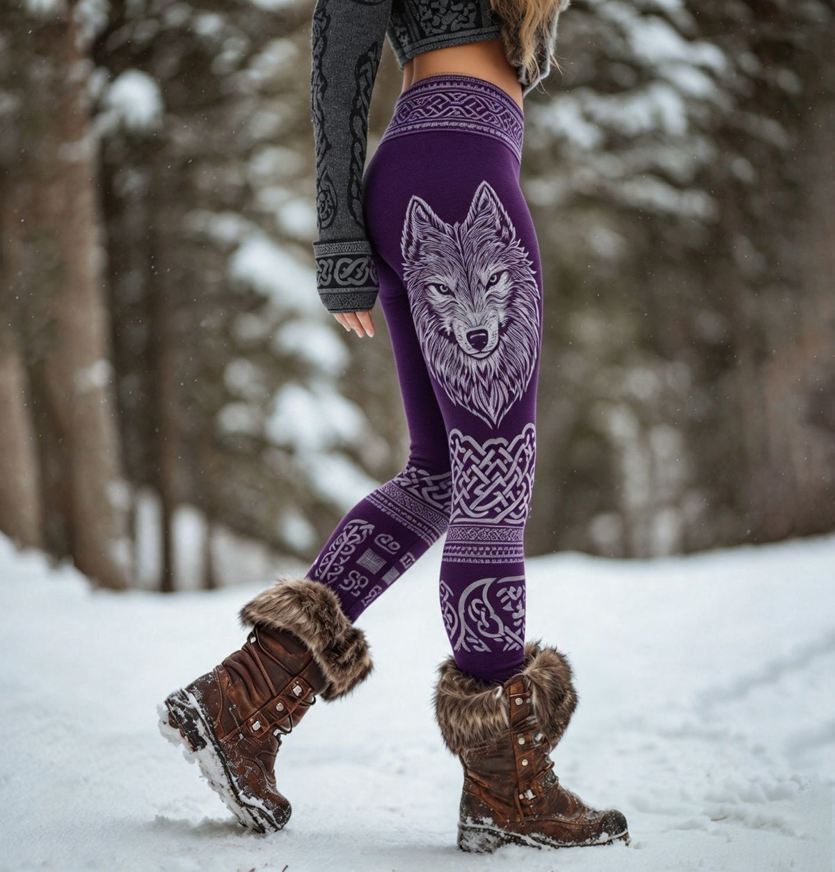 Women's Retro Viking Wolf & Celtic Knot Art Print Leggings