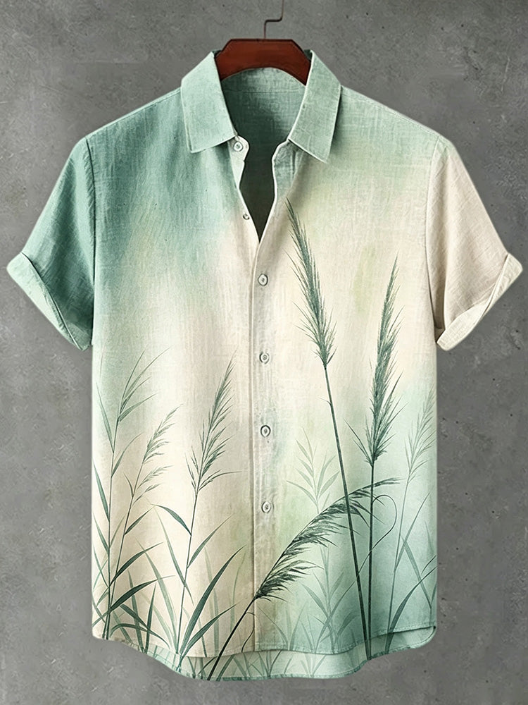 Men's Japanese-style Printed Casual Linen Blend Shirt
