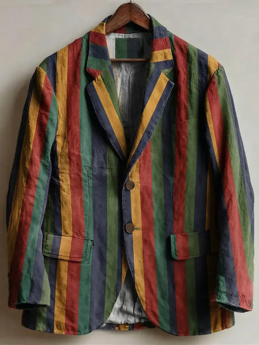 Retro Abstract Striped Art Print Casual Blazer