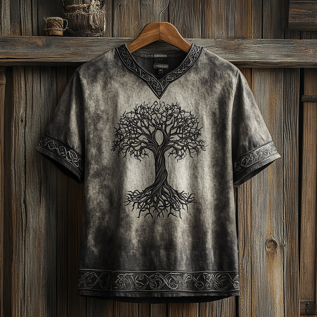 Men's Viking Celtic Knot Art Linen V-neck T Shirt
