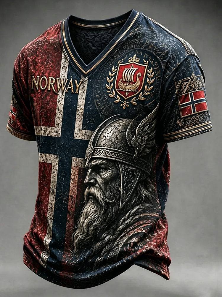 Men's Retro Norway Nordic Style Print Casual T-shirt