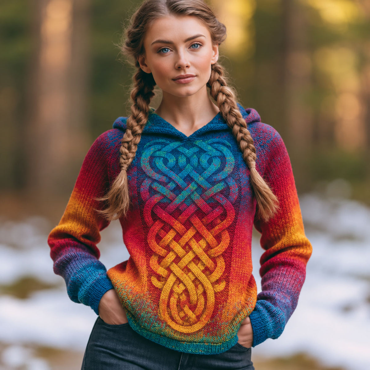 Women's Vintage Hippie Viking Celtic Knot Vegvisir Rune Knit Sweater