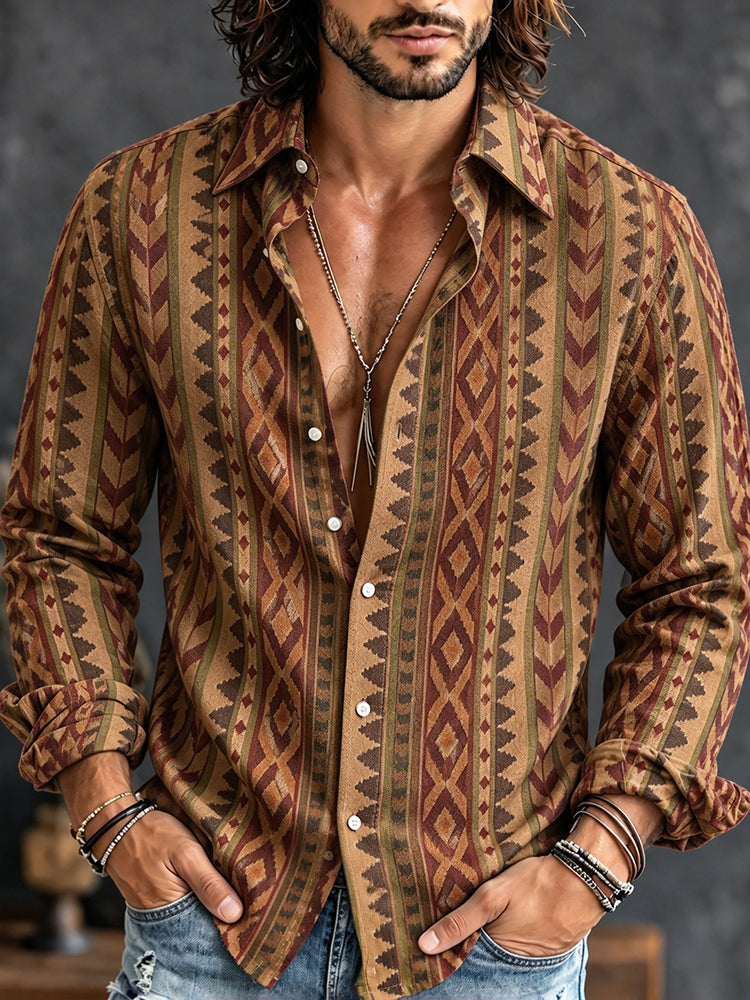 Men's Vintage Tribal Stripes Pattern Casual Long Sleeve Shirt