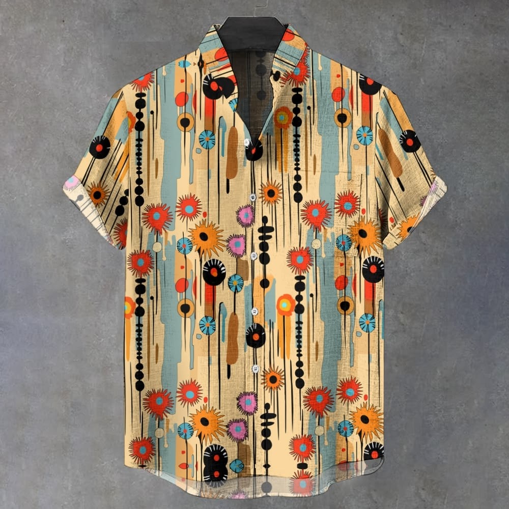 Men's Vintage Retro Floral Pattern Print Casual Shirt