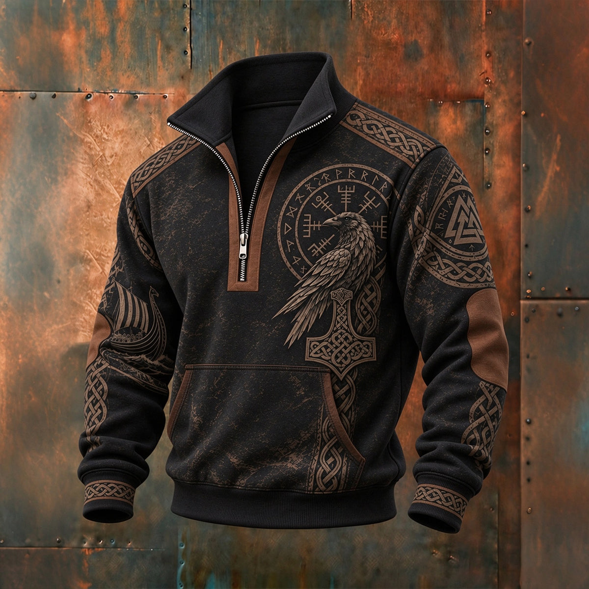 Men's Retro Viking Raven Celtic Print Sweatshirt