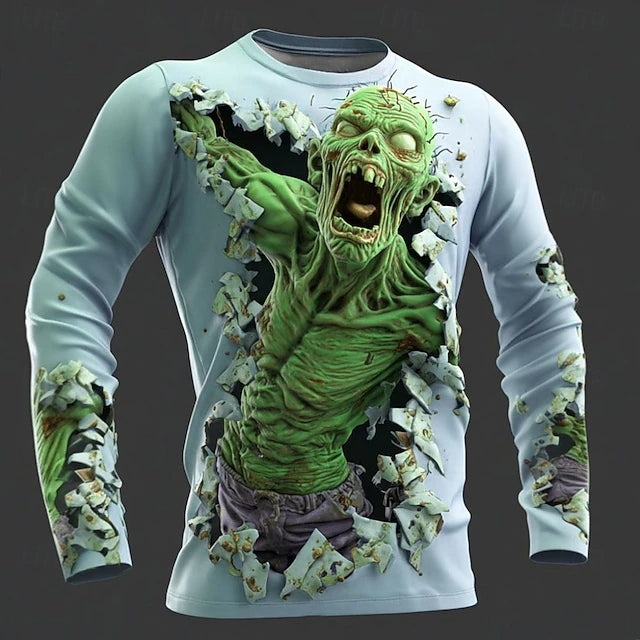 Men's Halloween Optical Illusion Zombies 3d Long Sleeves T-shirt