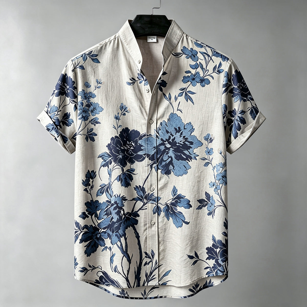 Men's Retro Bohemian Japanese Art Floral Print Cotton Linen Short-sleeve Shirt