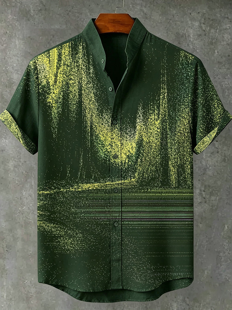 Men's Retro Abstract Art Print Linen Blend Shirt