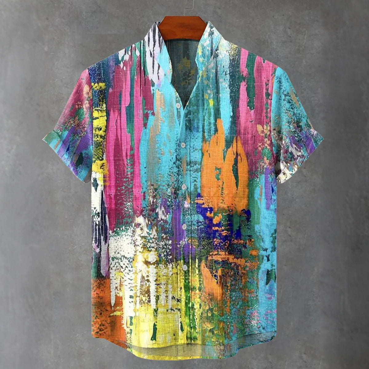 Men's Retro Art Multicolor Gradient Print Cotton Linen Short-sleeve Shirt