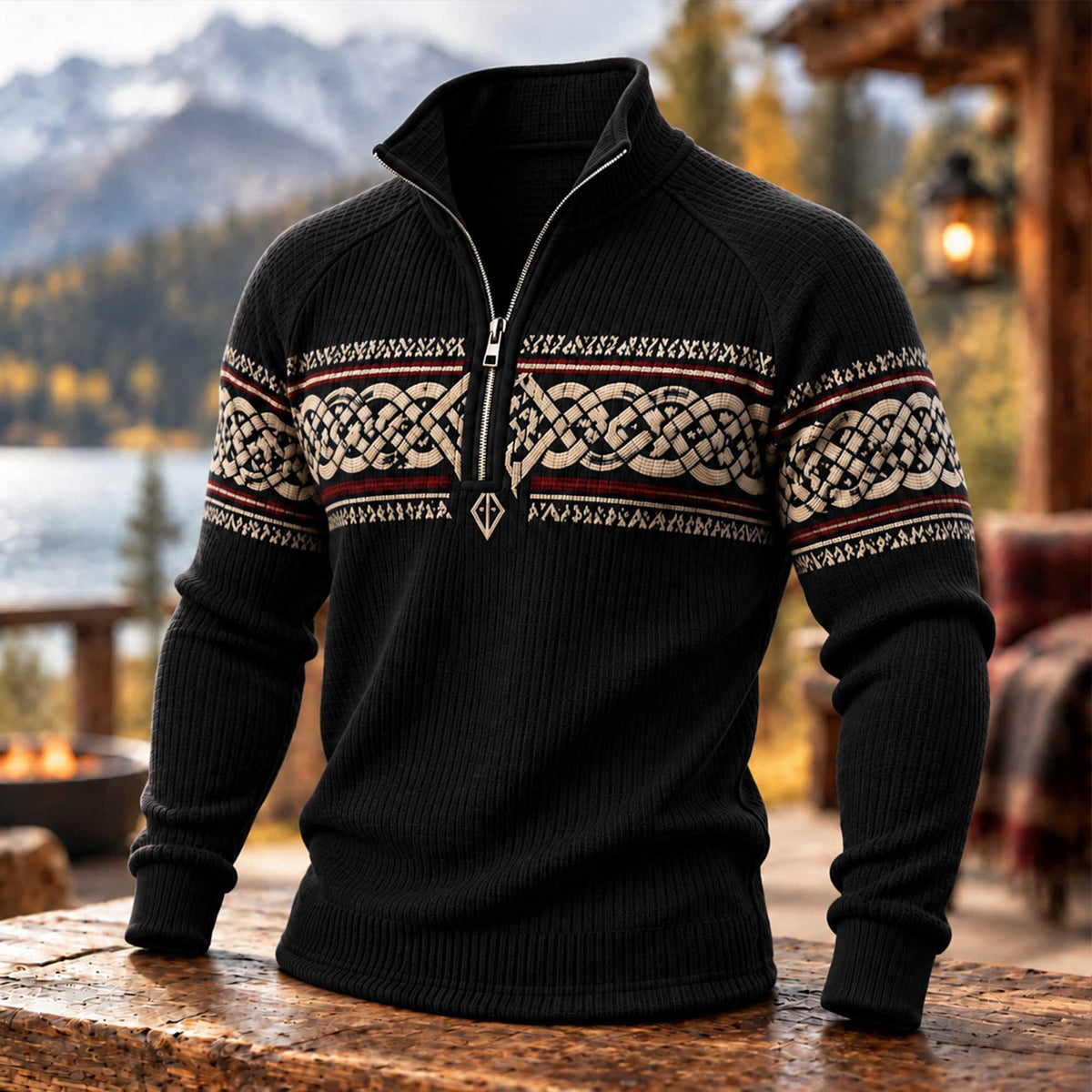 Men's Celtic Knot Nordic Quarter Zip Waffle Sweatshirt