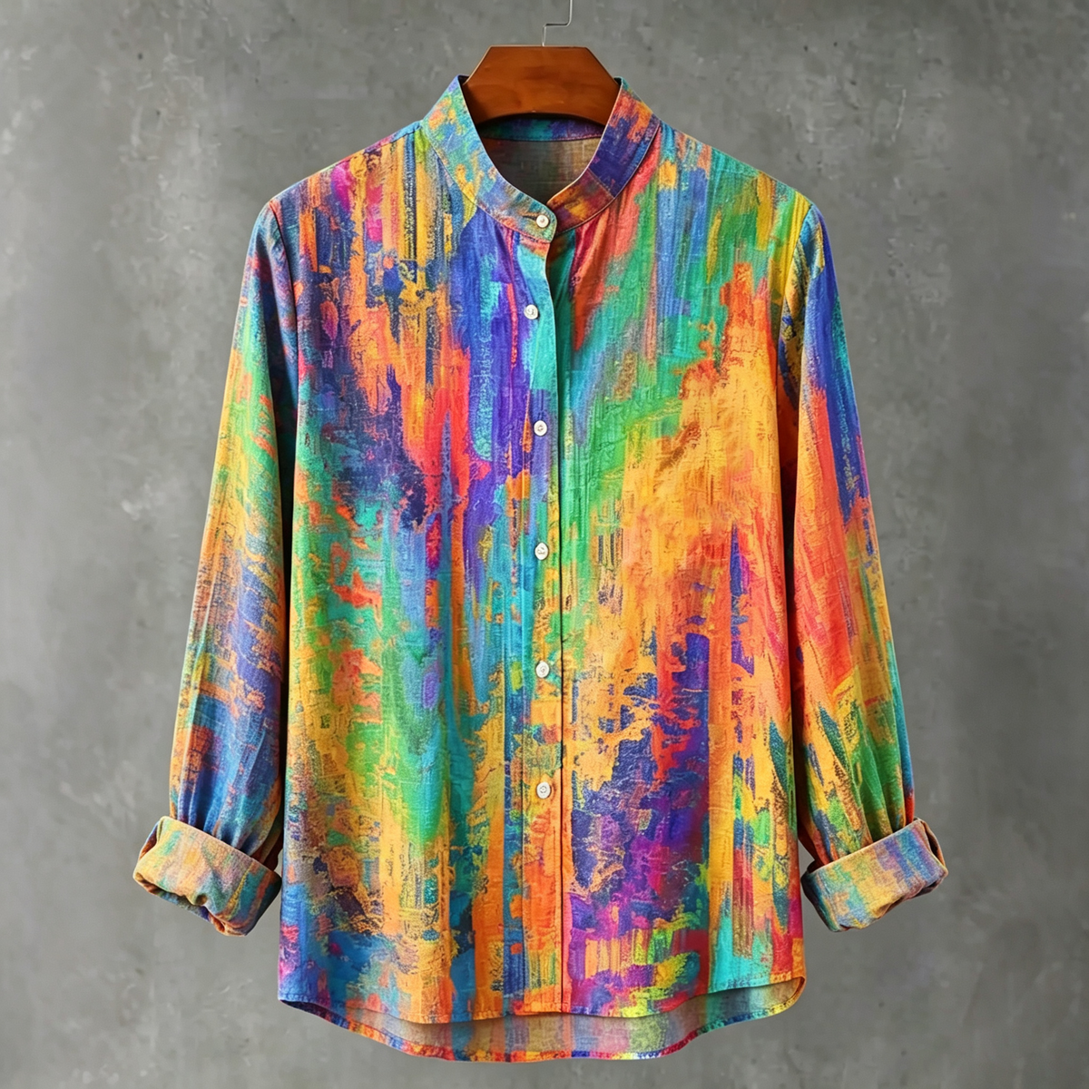 Men's Vintage Rainbow Mottled Art Casual Linen Long Sleeve Shirt