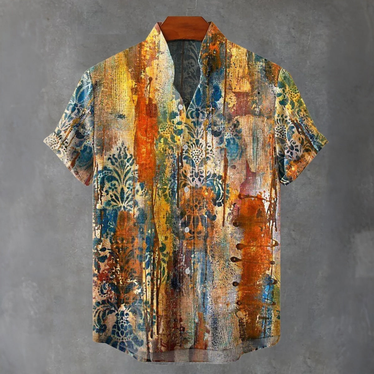 Men's Mottled Ethnic Style Distressed Pattern Vintage Print Casual Shirt