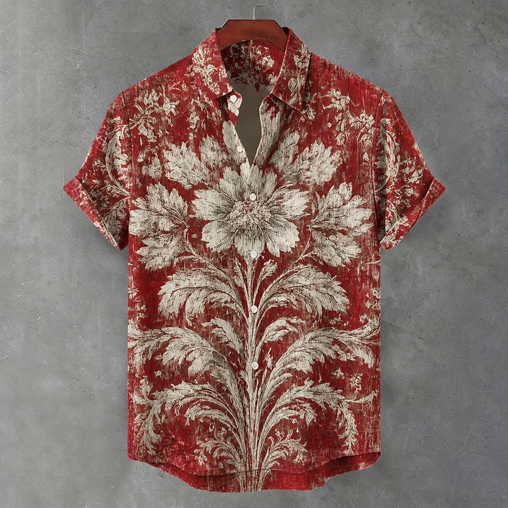 Men's Vintage Plant-dyed Floral Art Casual Short-sleeved Shirt