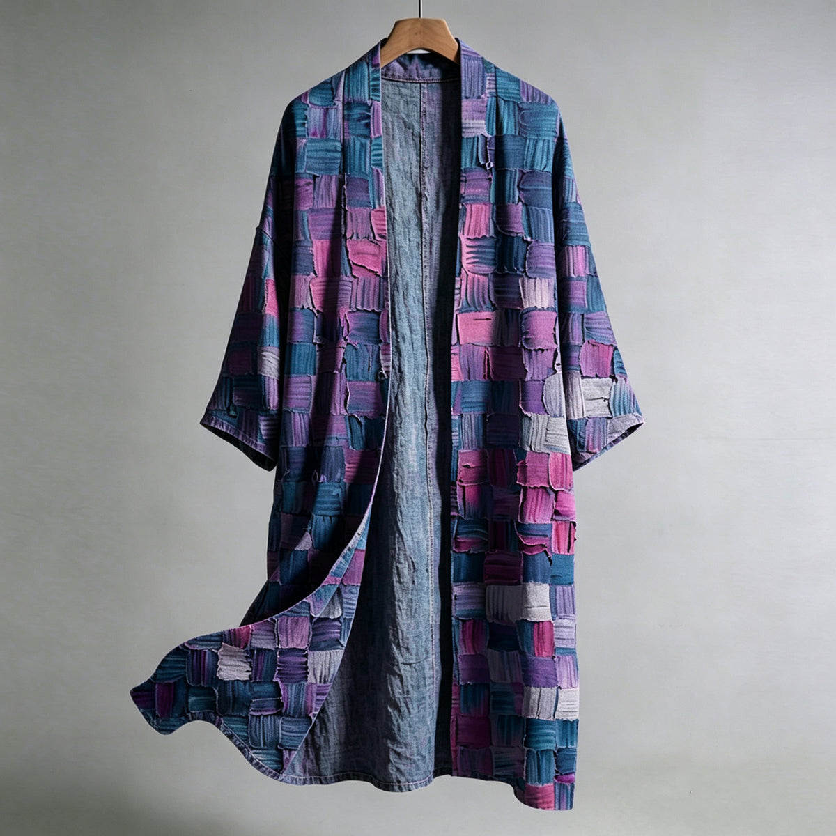 Men's Abstract Geometric Art Pattern Linen Long Cardigan