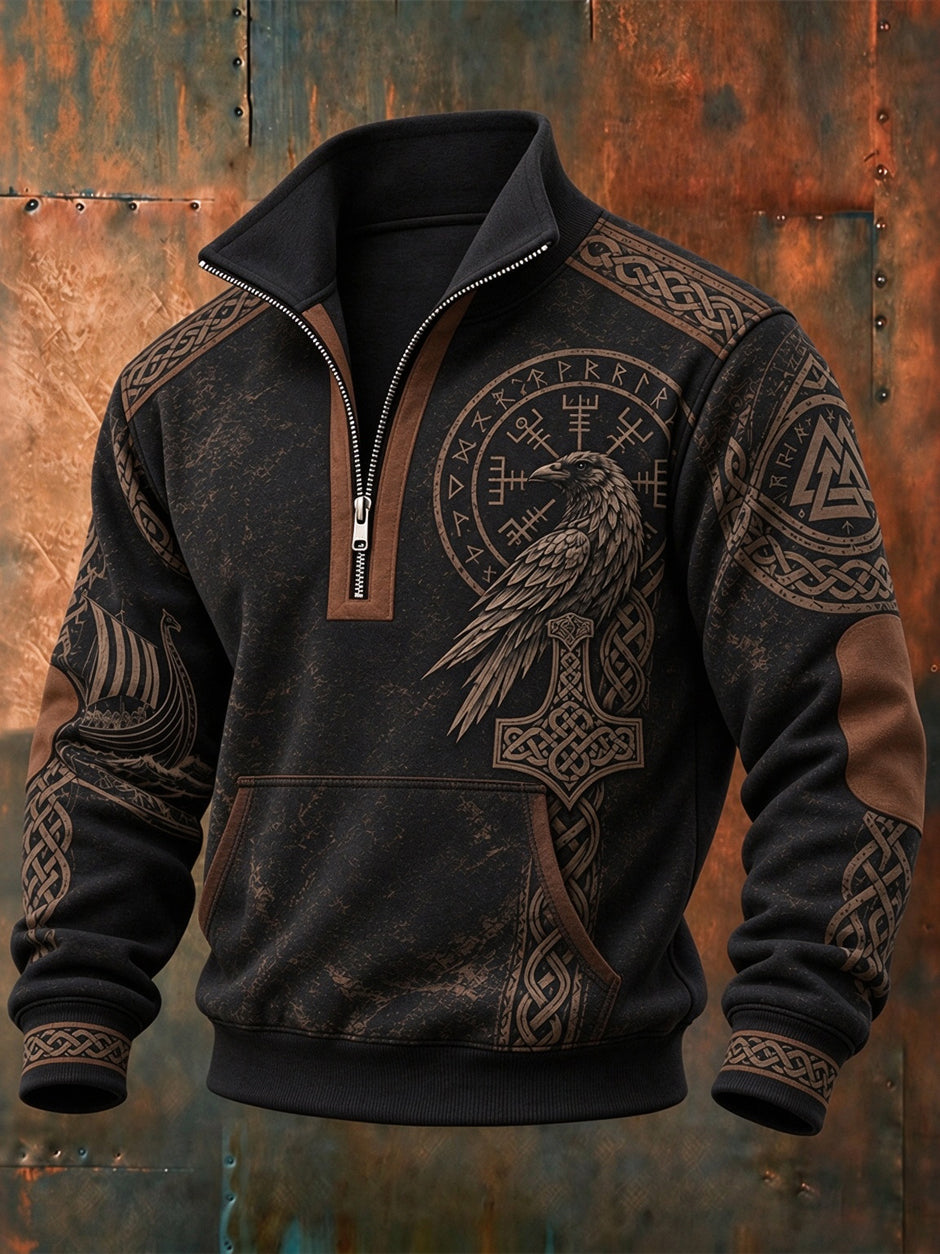 Men's Retro Viking Raven Celtic Print Sweatshirt