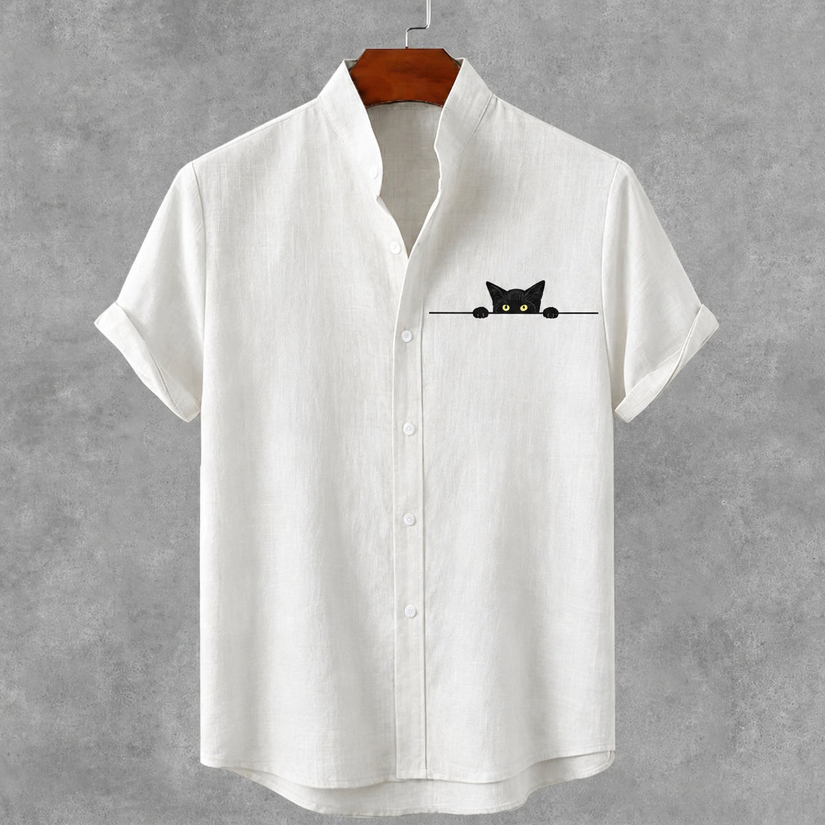 Vintage Black Cat Art Print Casual Cotton Linen Shirt