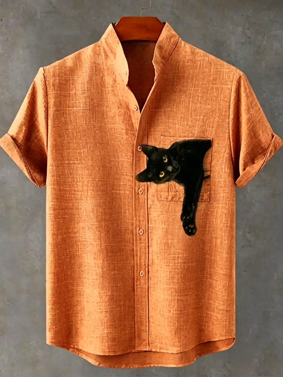 Pocket Black Cat Art Print Casual Cotton Shirt