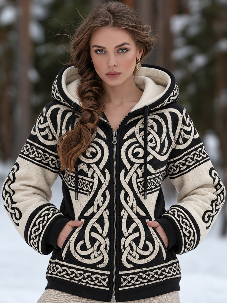 Women's Vintage Viking Celtic Knot Art Zip Up Hoodie