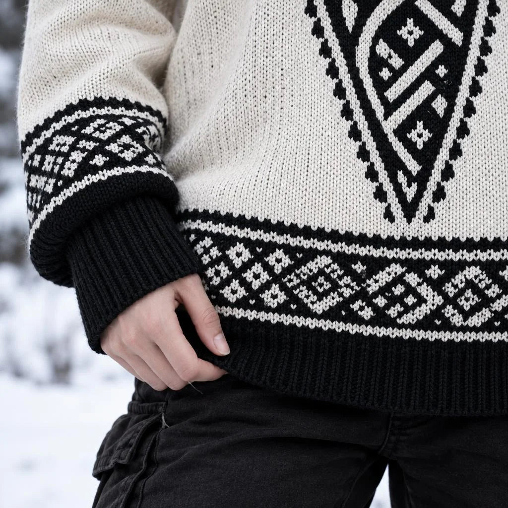 Women's Nordic Celtic Knot Pattern Relaxed Fit Hooded Long Sleeve Knit Pullover Sweater
