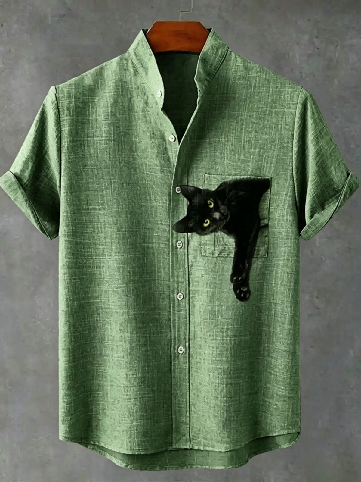 Pocket Black Cat Art Print Casual Cotton Shirt