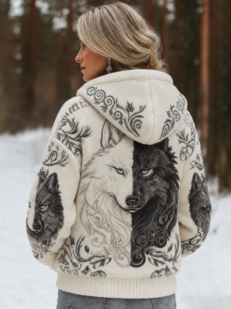 Women's Viking Wolf Art Knit Cozy Knit Hooded