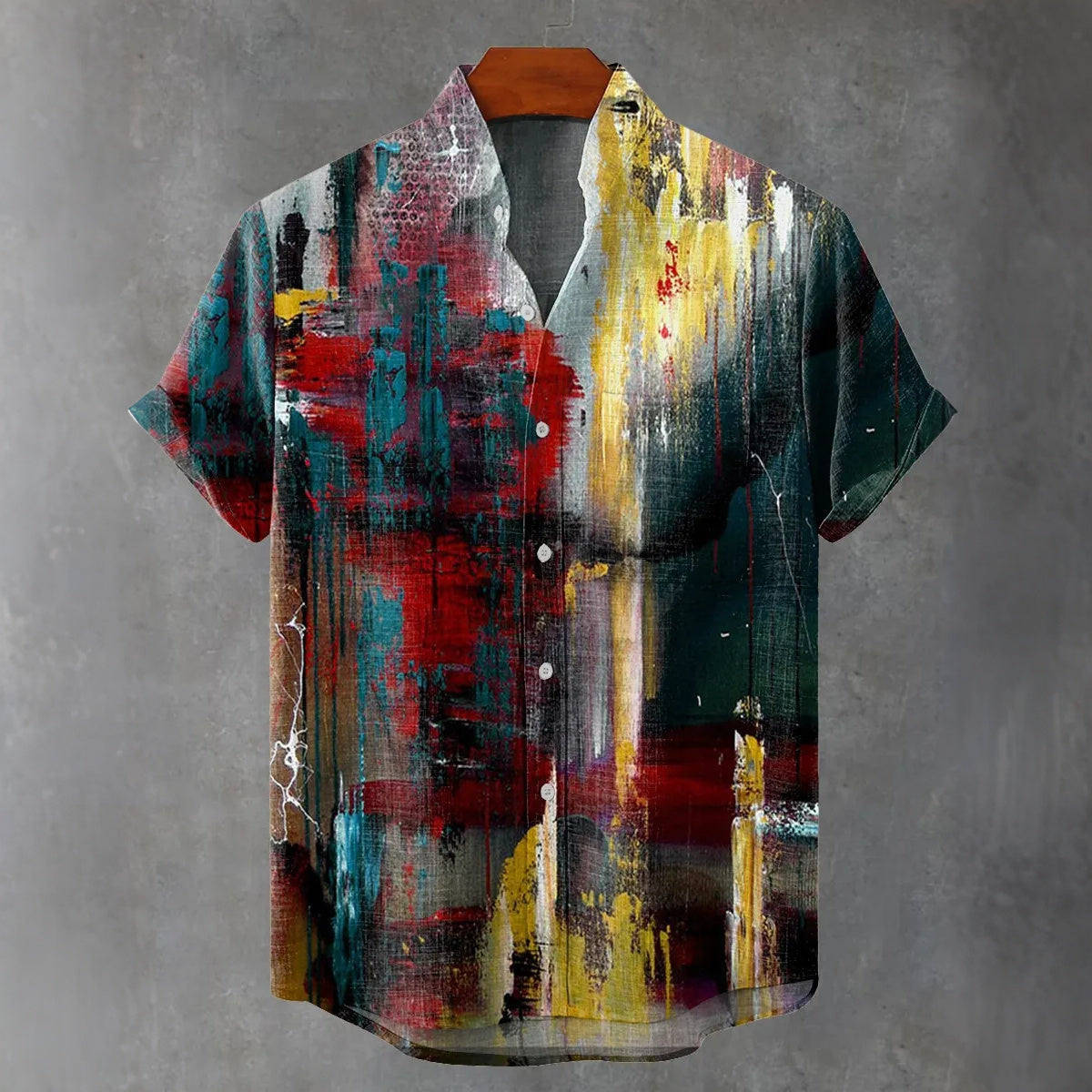 Men's Vintage Distressed Colorful Mottled Art Print Casual Shirt