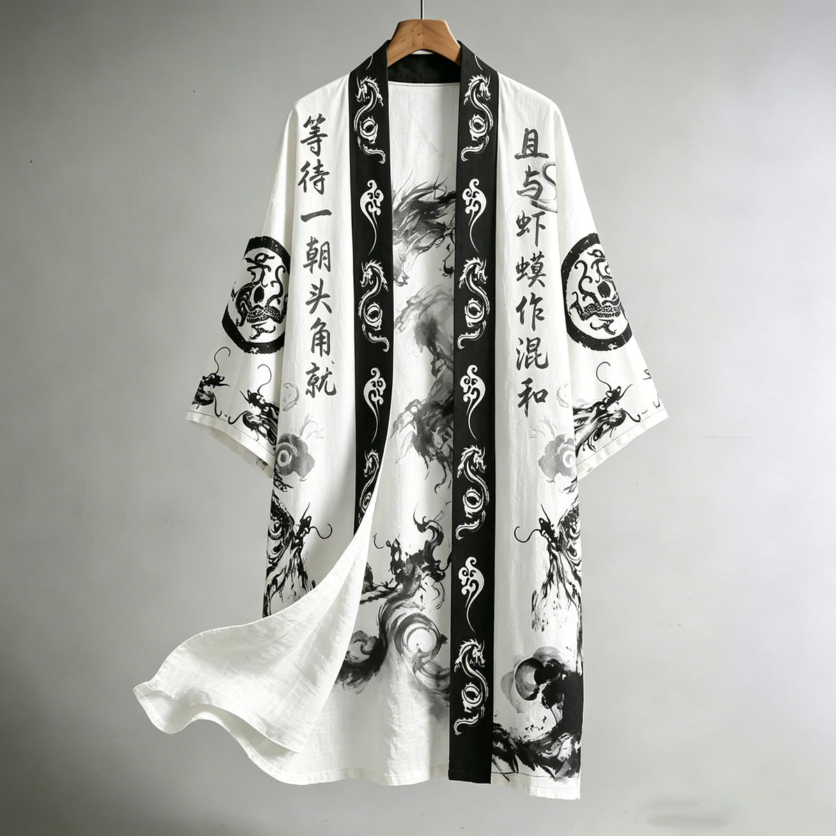 Men's Retro Color Block Dragon Japanese Linen Blend Long Kimono