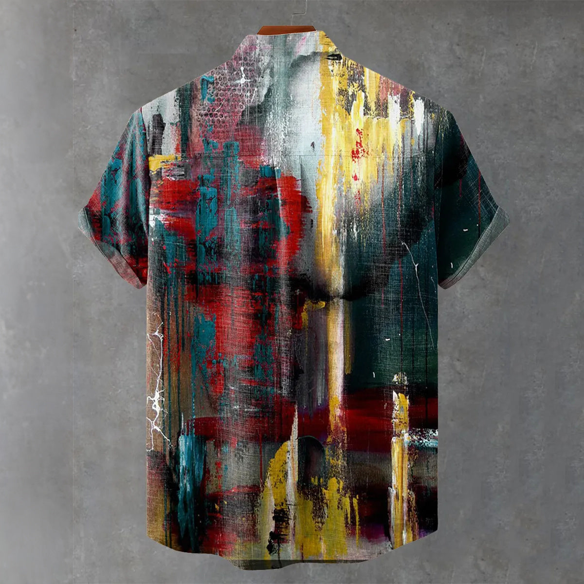 Men's Vintage Distressed Colorful Mottled Art Print Casual Shirt