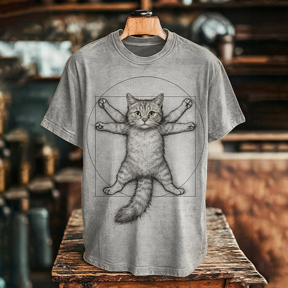 Men's Golden Ratio Cat Art Print T-shirt