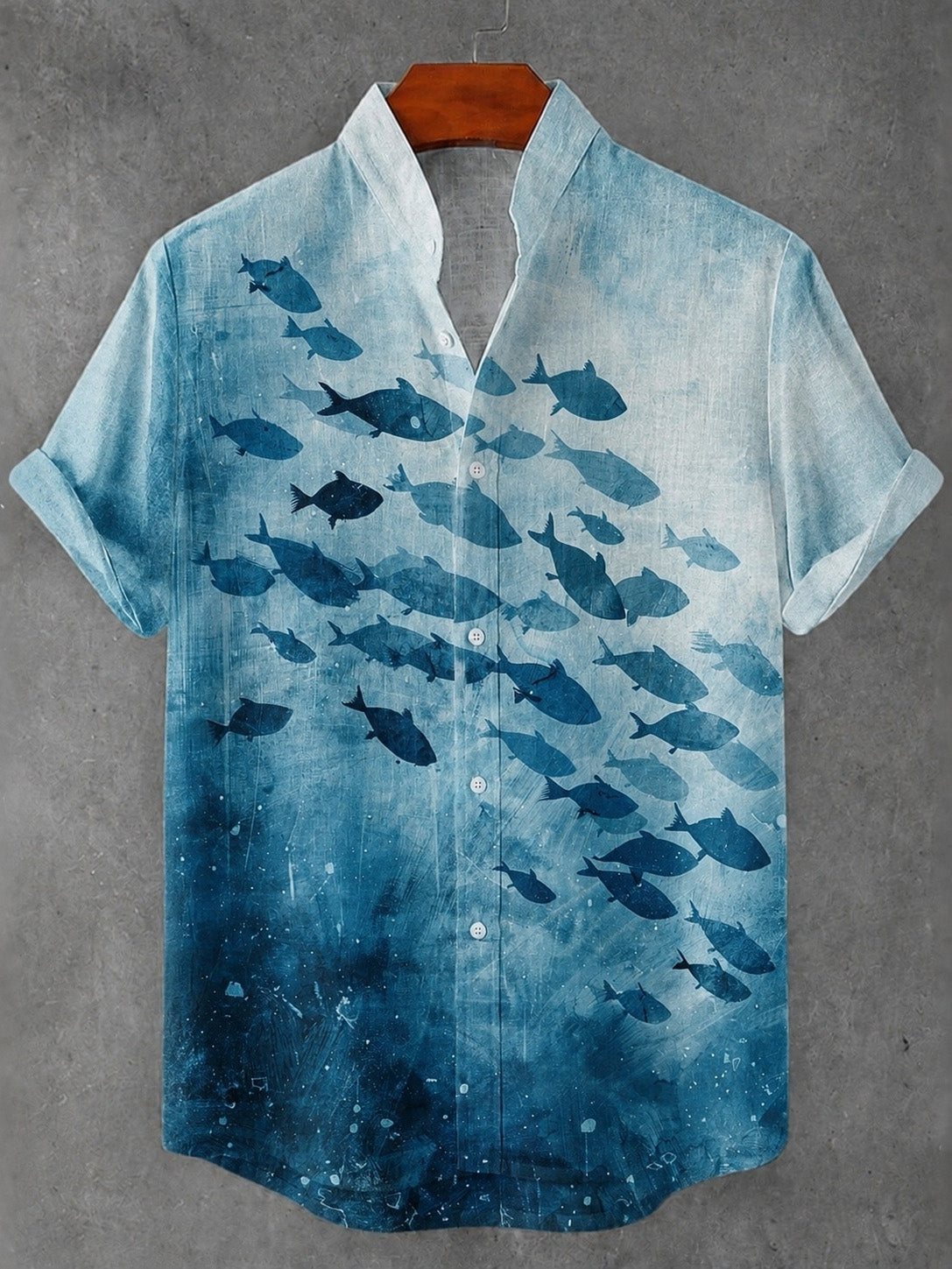 Vintage Japanese Fish Art Print Button Casual Cotton Linen Shirt