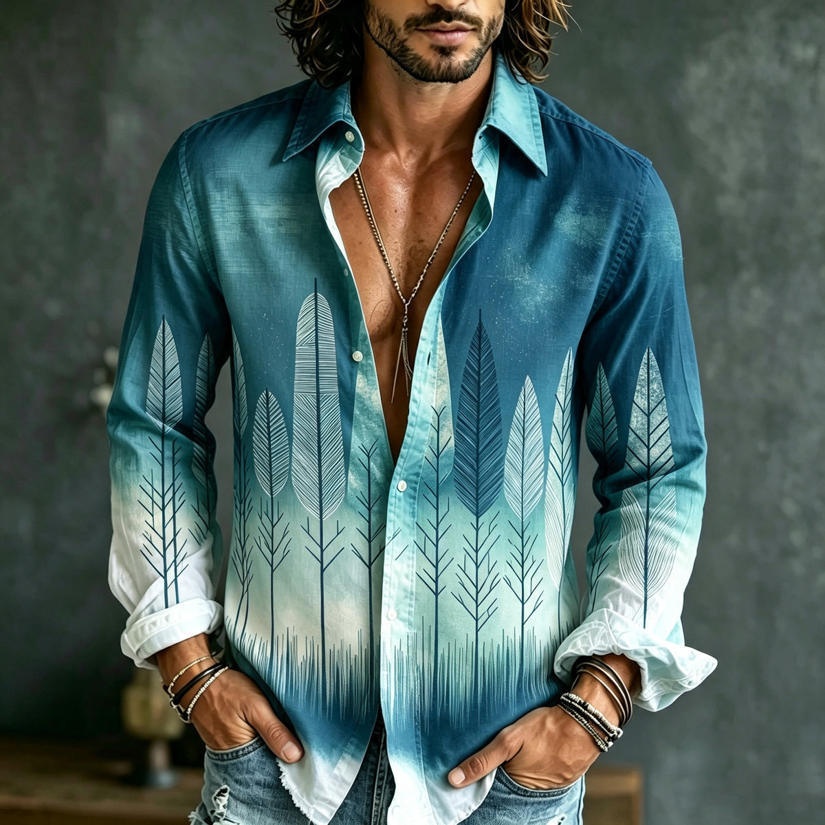 Men's Retro Bohemian Japanese Art Print Cotton Linen Shirt