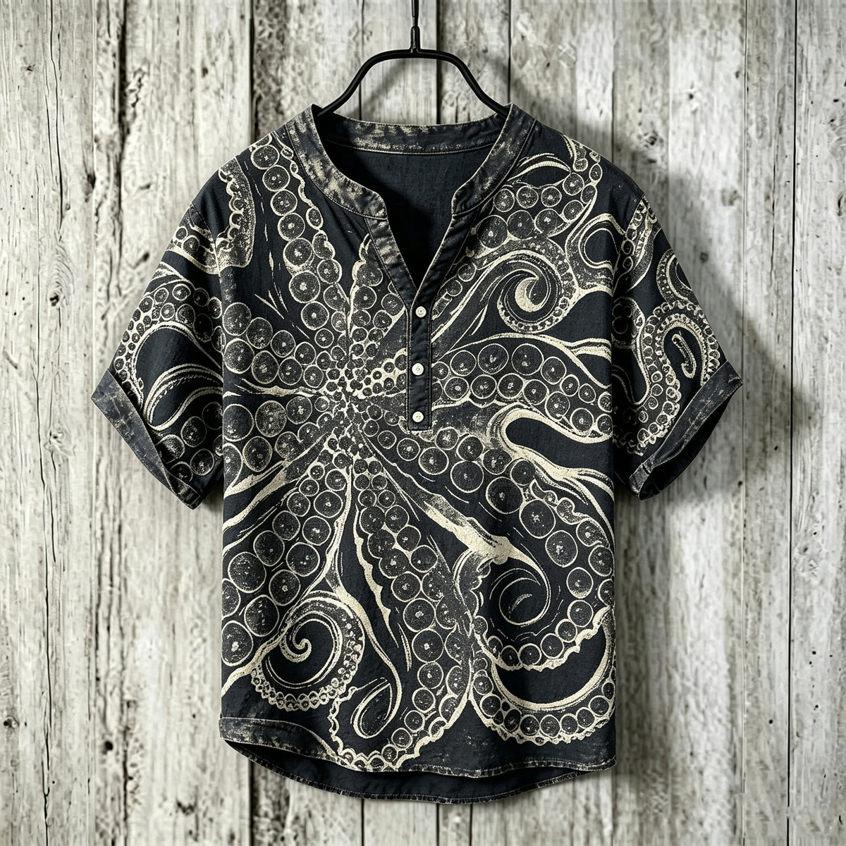Herren-Top mit Retro-Oktopus-Print im japanischen Stil
