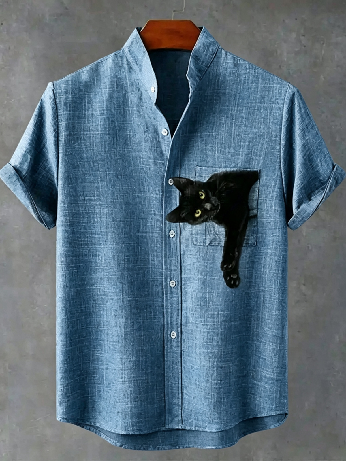 Pocket Black Cat Art Print Casual Cotton Shirt