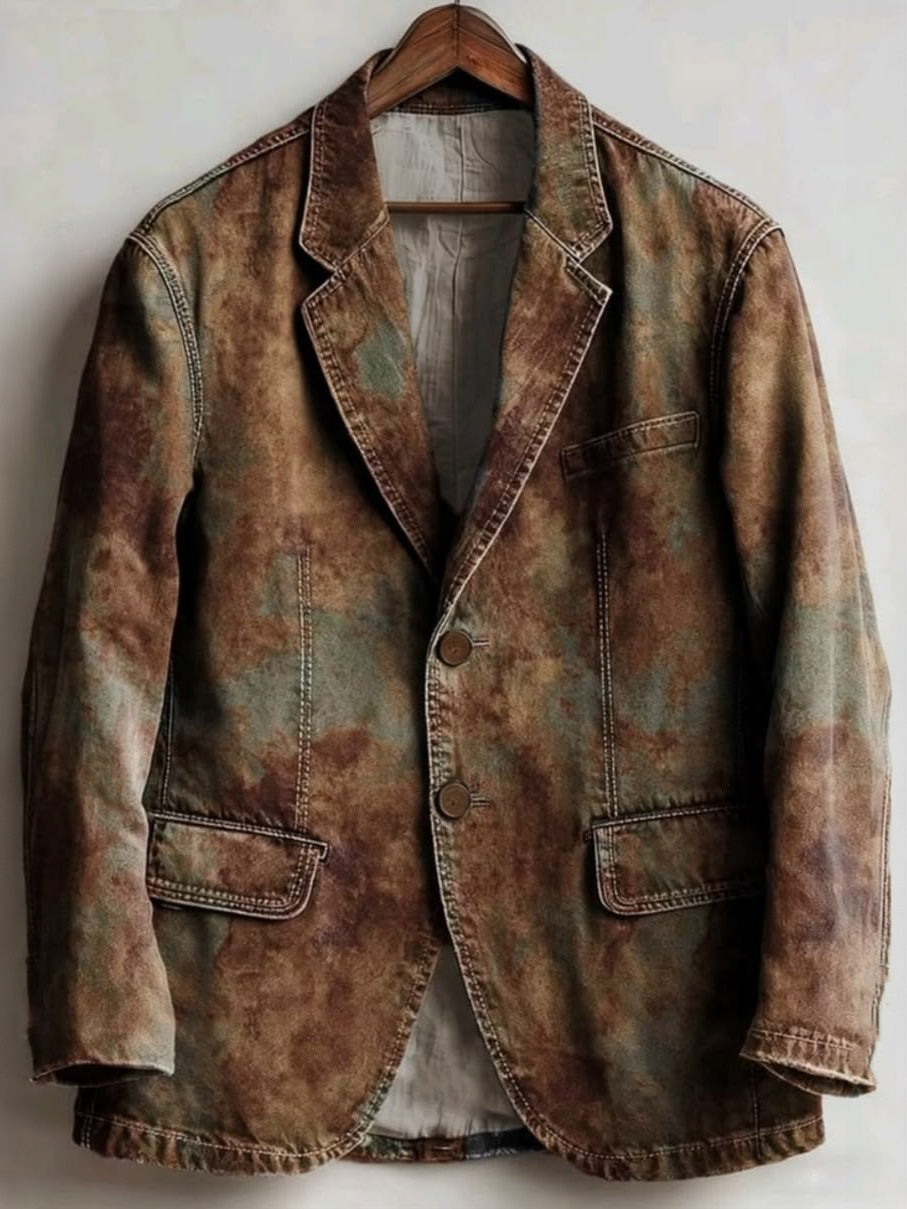 Men's Vintage Abstract Rusted Effect Pattern Casual Blazer