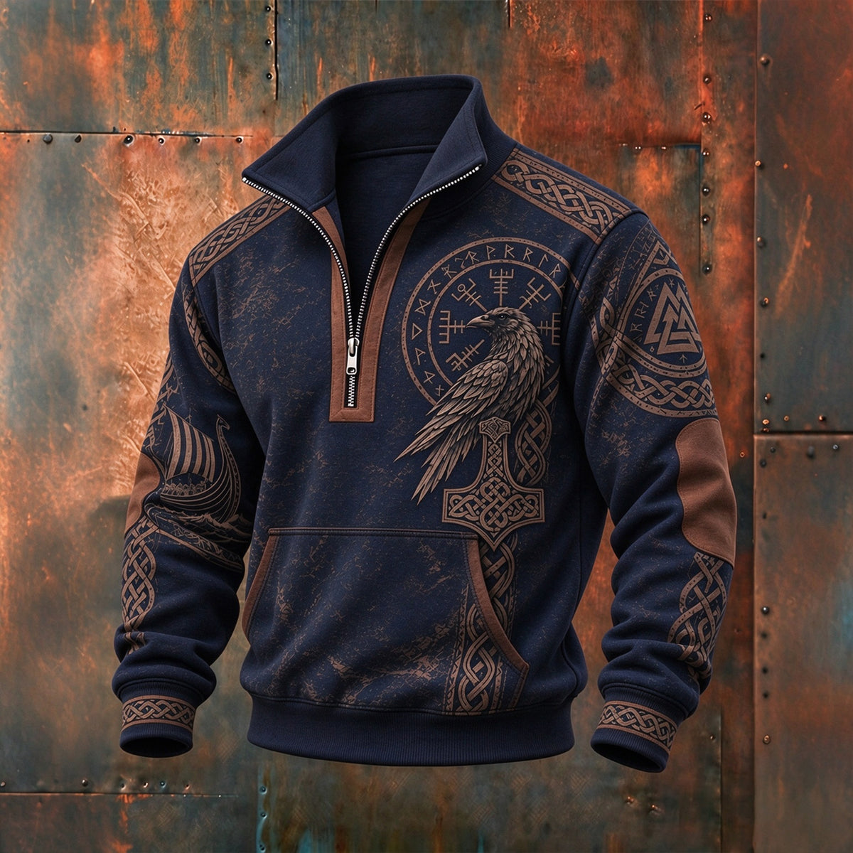 Men's Retro Viking Raven Celtic Print Sweatshirt